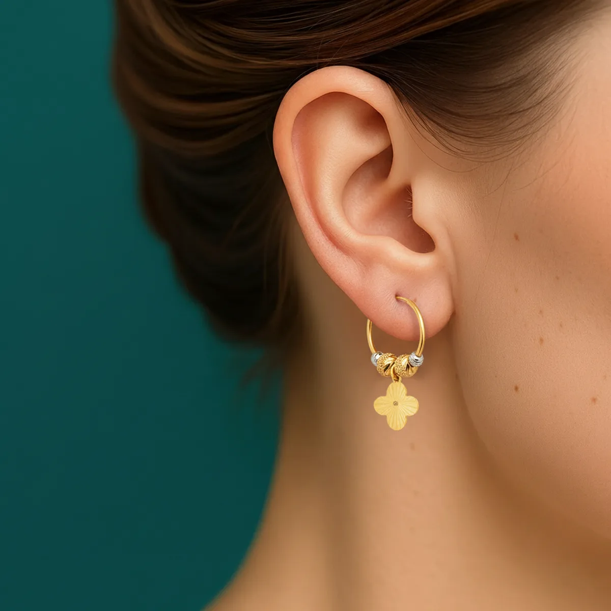 گوشواره حلقه ای گوی و آویز بهارک - Image 2