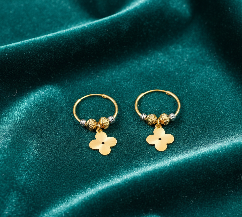 گوشواره حلقه ای گوی و آویز بهارک