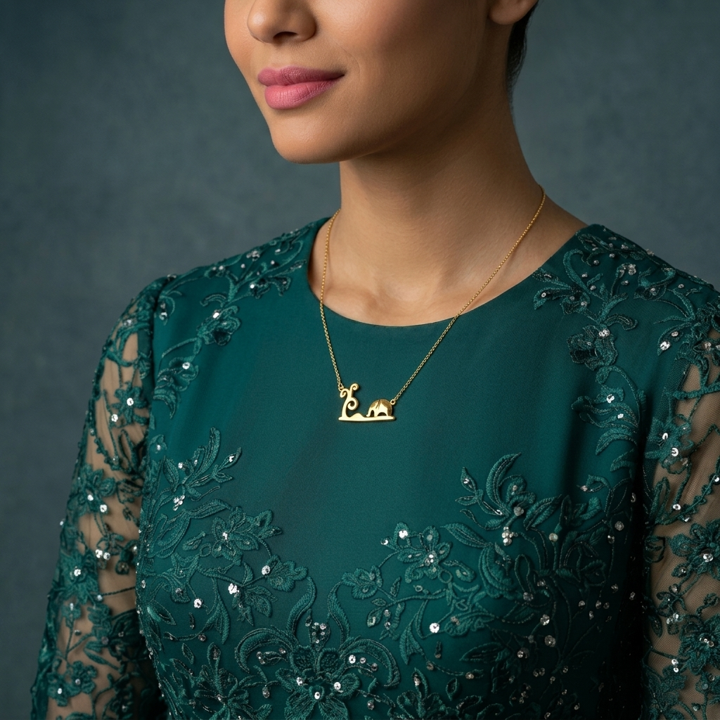 گردنبند کم اجرت طرح فیل و درخت - Image 2