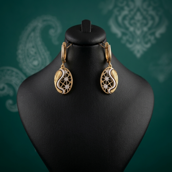 گوشواره کم اجرت مدل بیضی مشبک (طرح جواهر)